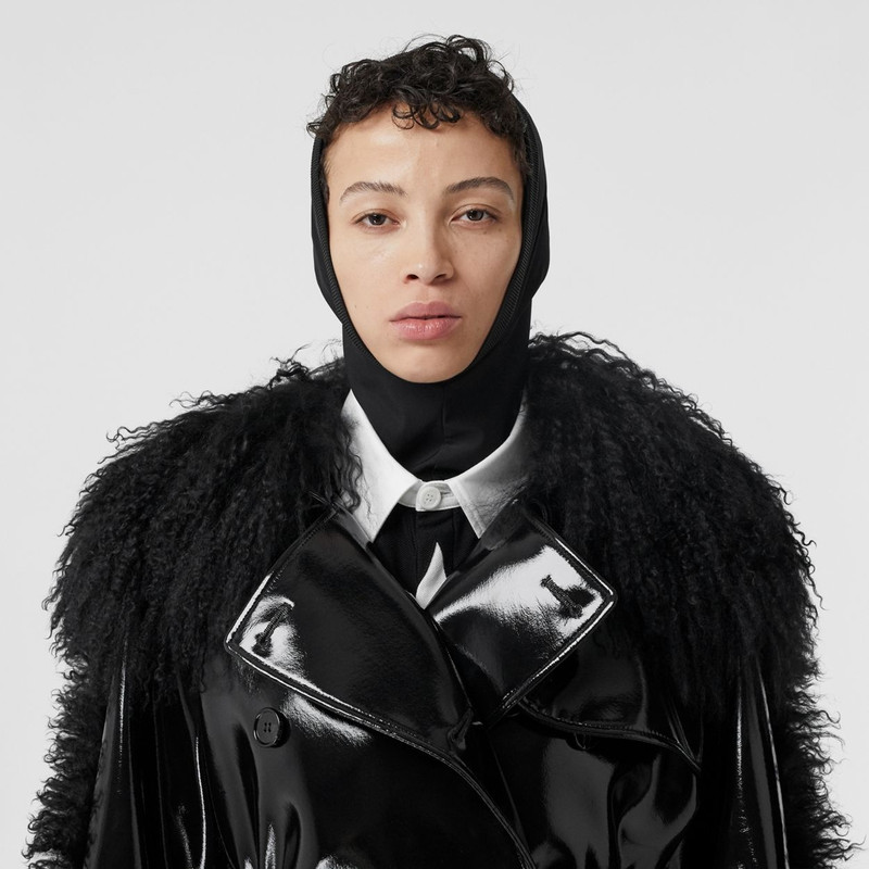 Shearling Trim Vinyl Trench Coat 8