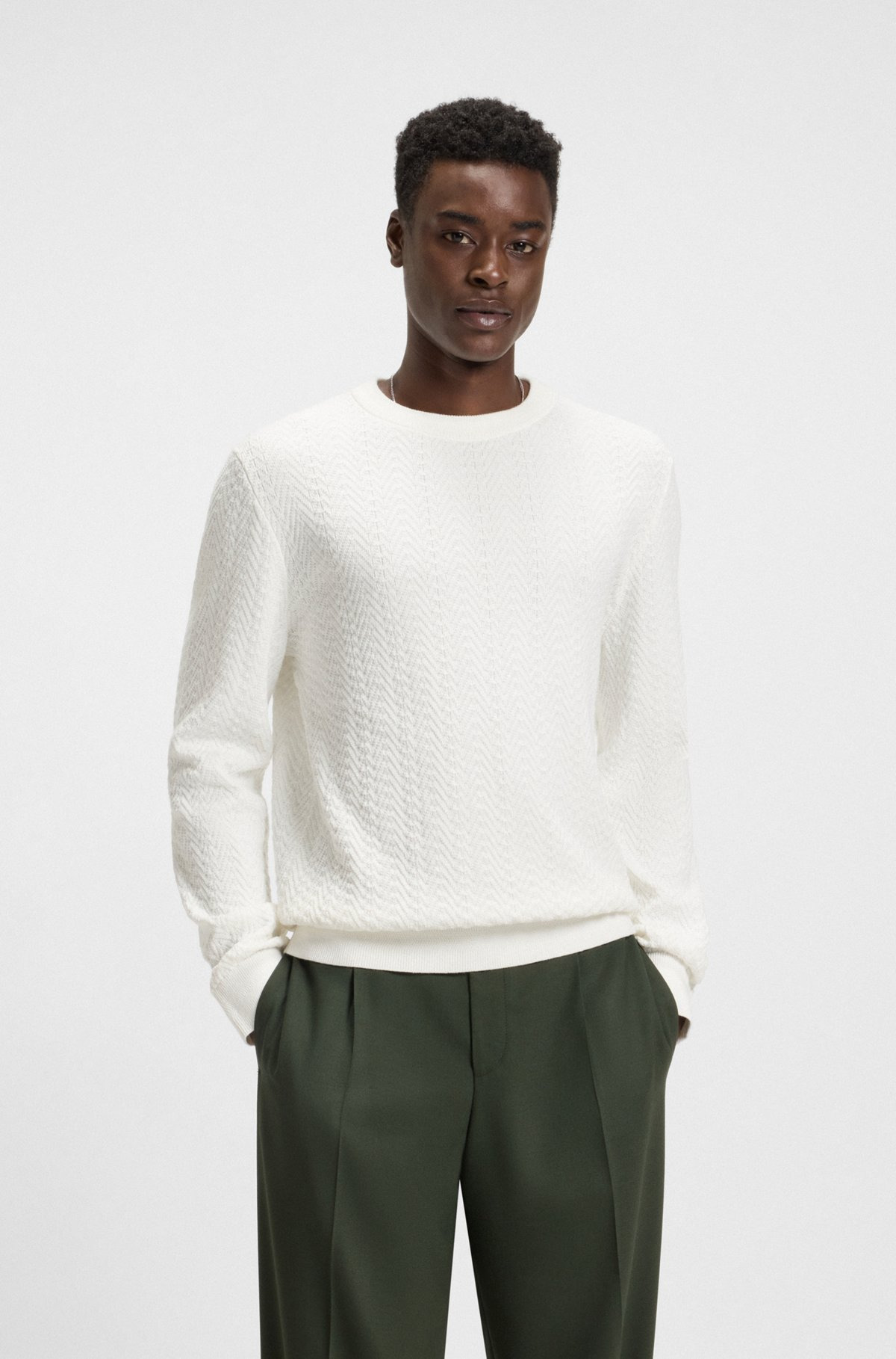 COTTON SWEATER WITH HERRINGBONE KNIT - 2