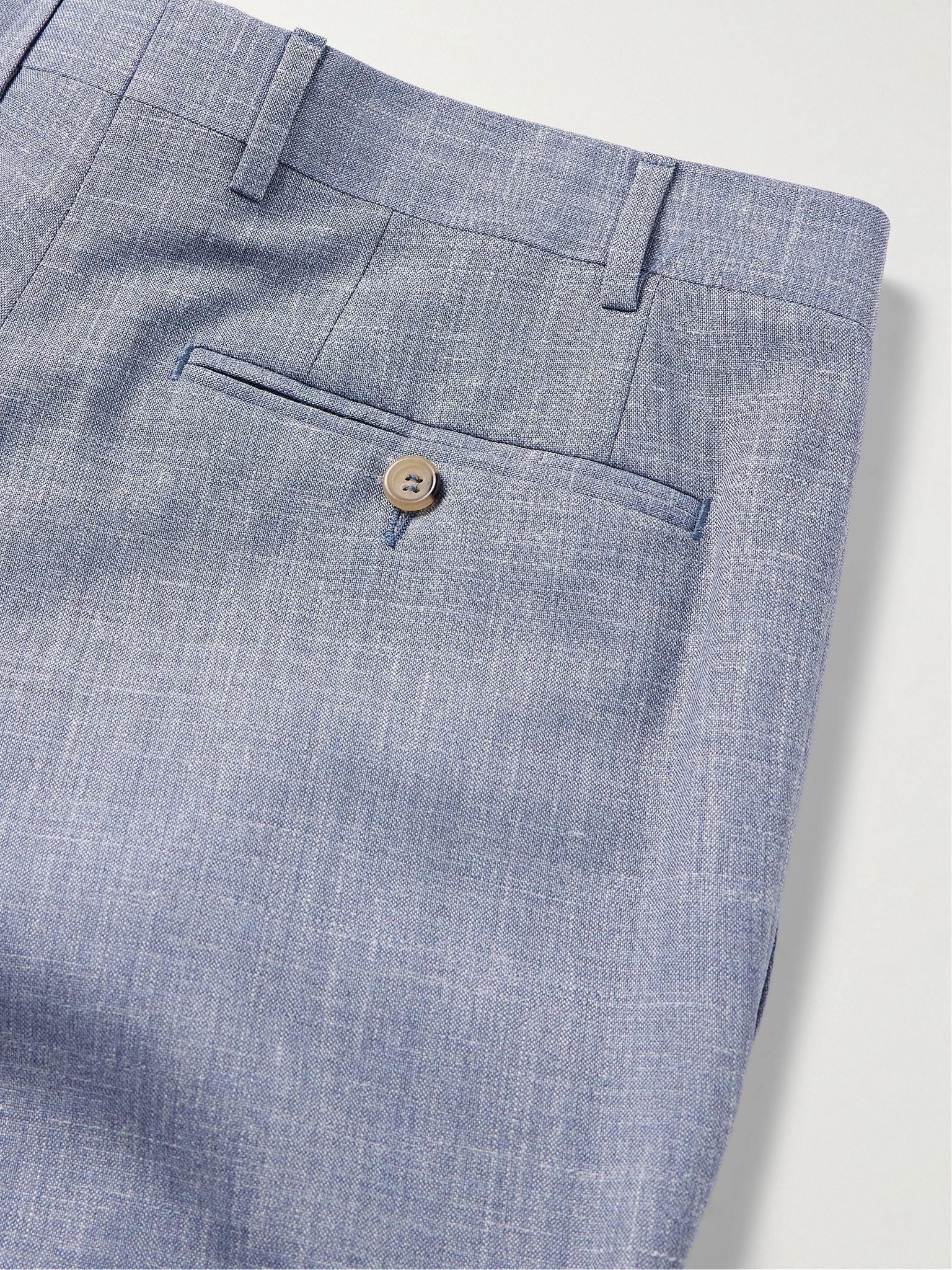 Kei Slim-Fit Straight-Leg Wool, Silk and Linen-Blend Suit Trousers Blue - 5