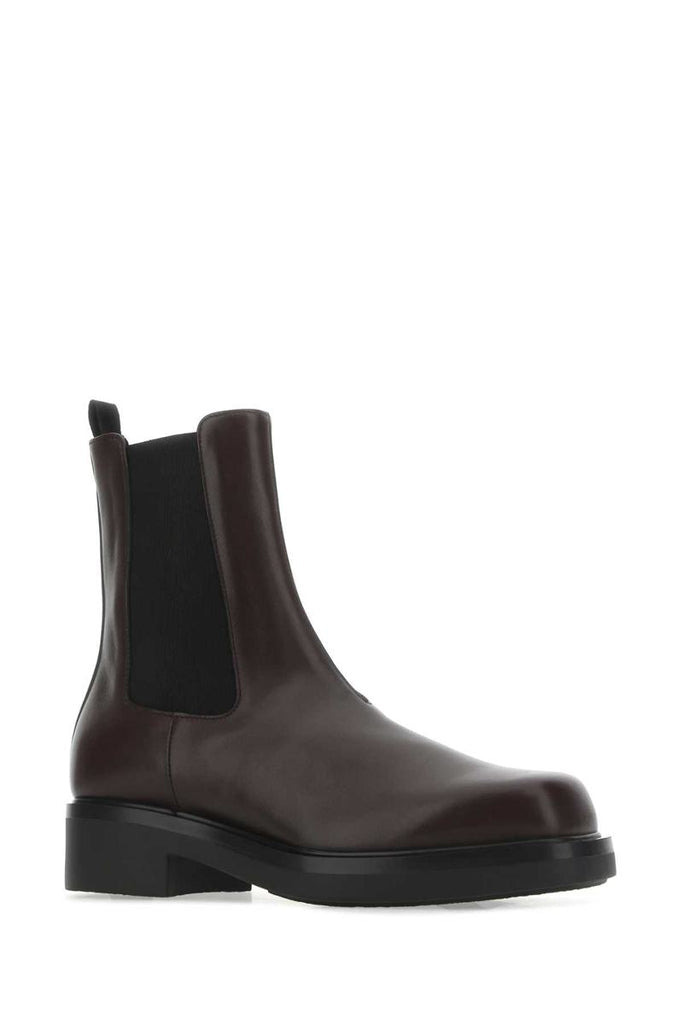 Prada Men Aubergine Leather Ankle Boots - 2