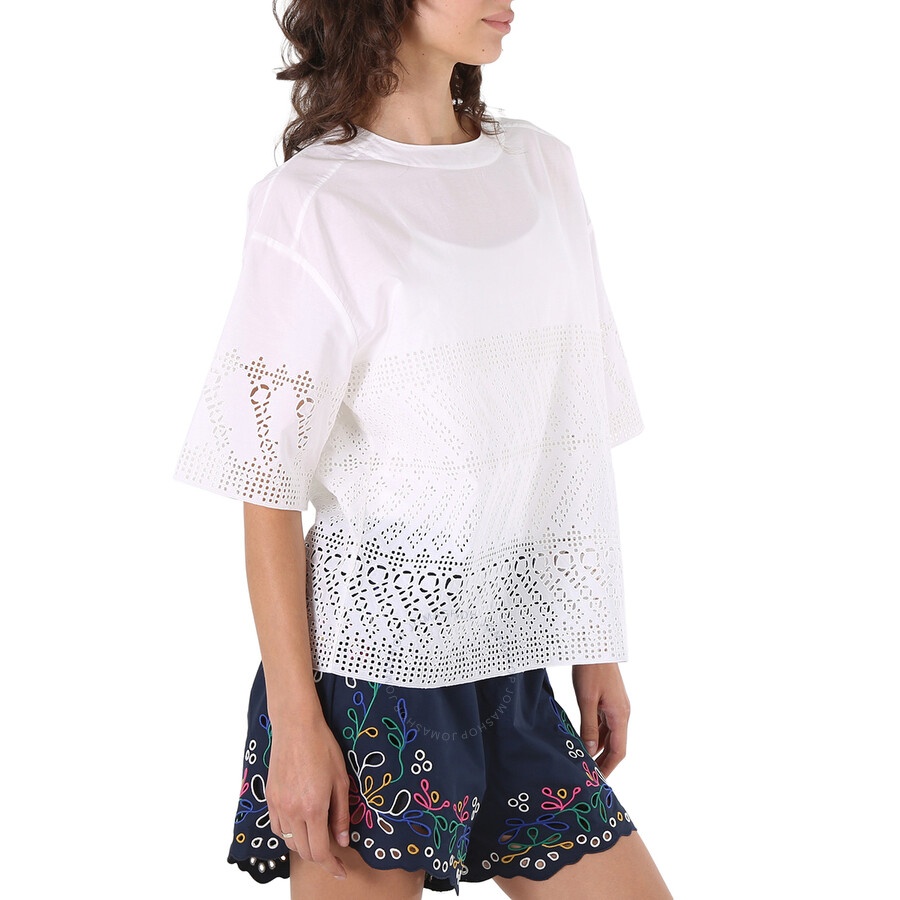 Chloe Ladies White Cotton Poplin Embroidered Shirt, Brand Size 38 (US Size 4) - 2