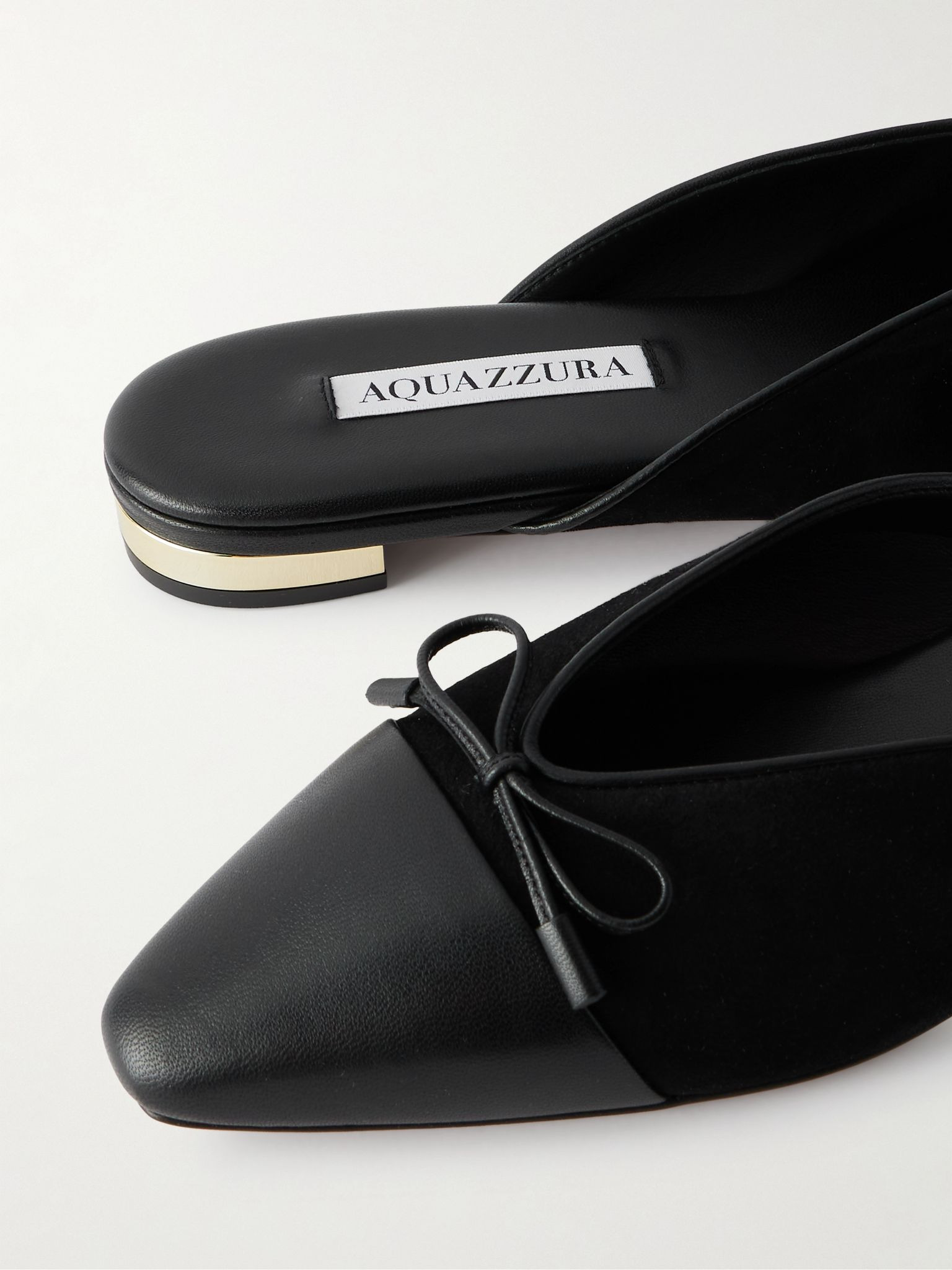 Gioia bow-embellished leather-trimmed suede slippers Black - 4
