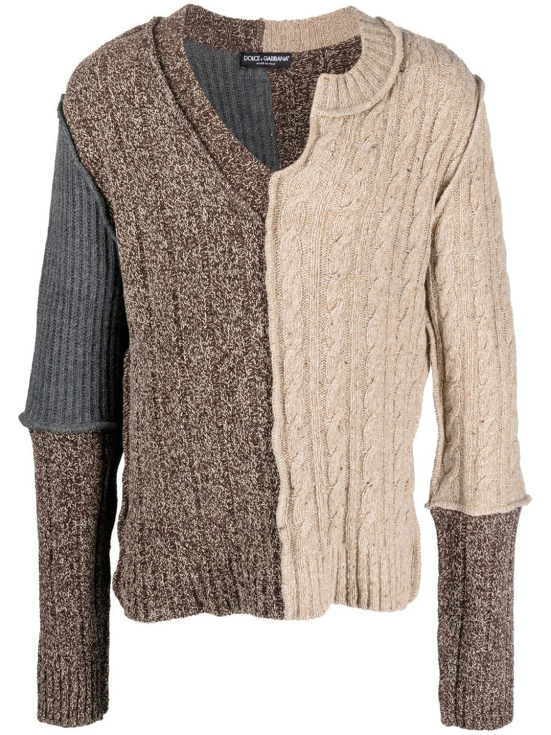 asymmetric-neck patchwork-design jumper 1