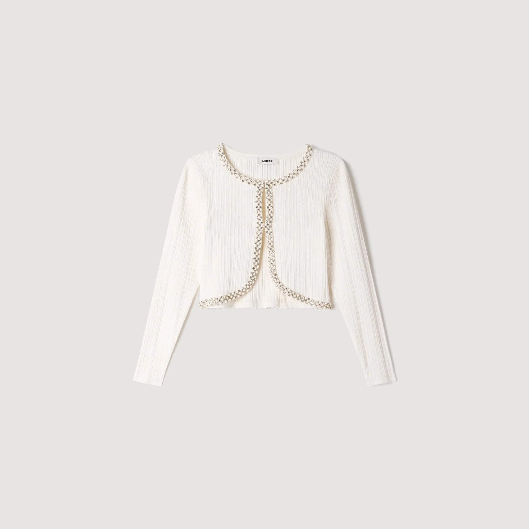CROPPED PEARL AND STRASS CARDIGAN - 1