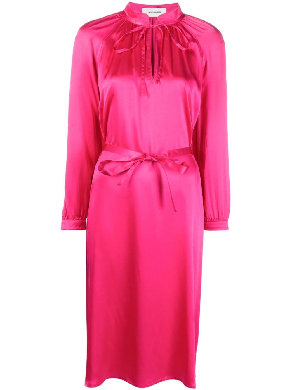 long-sleeve wraparound silk dress - 1