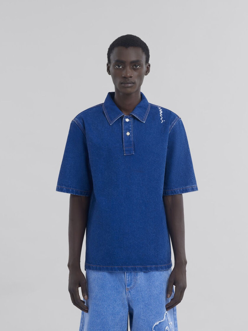 Marni BLUE OVERSIZE ORGANIC DENIM POLO SHIRT WITH MARNI SYMBOL outlook