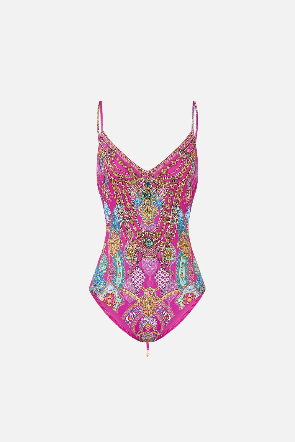 V NECK ONE PIECE WITH LACE UP TIE BACK - 1