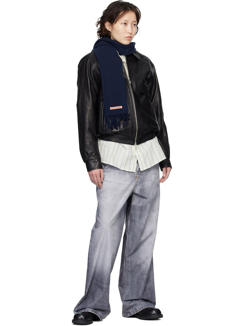 Acne Studios Navy Fringe Wool Narrow Scarf outlook