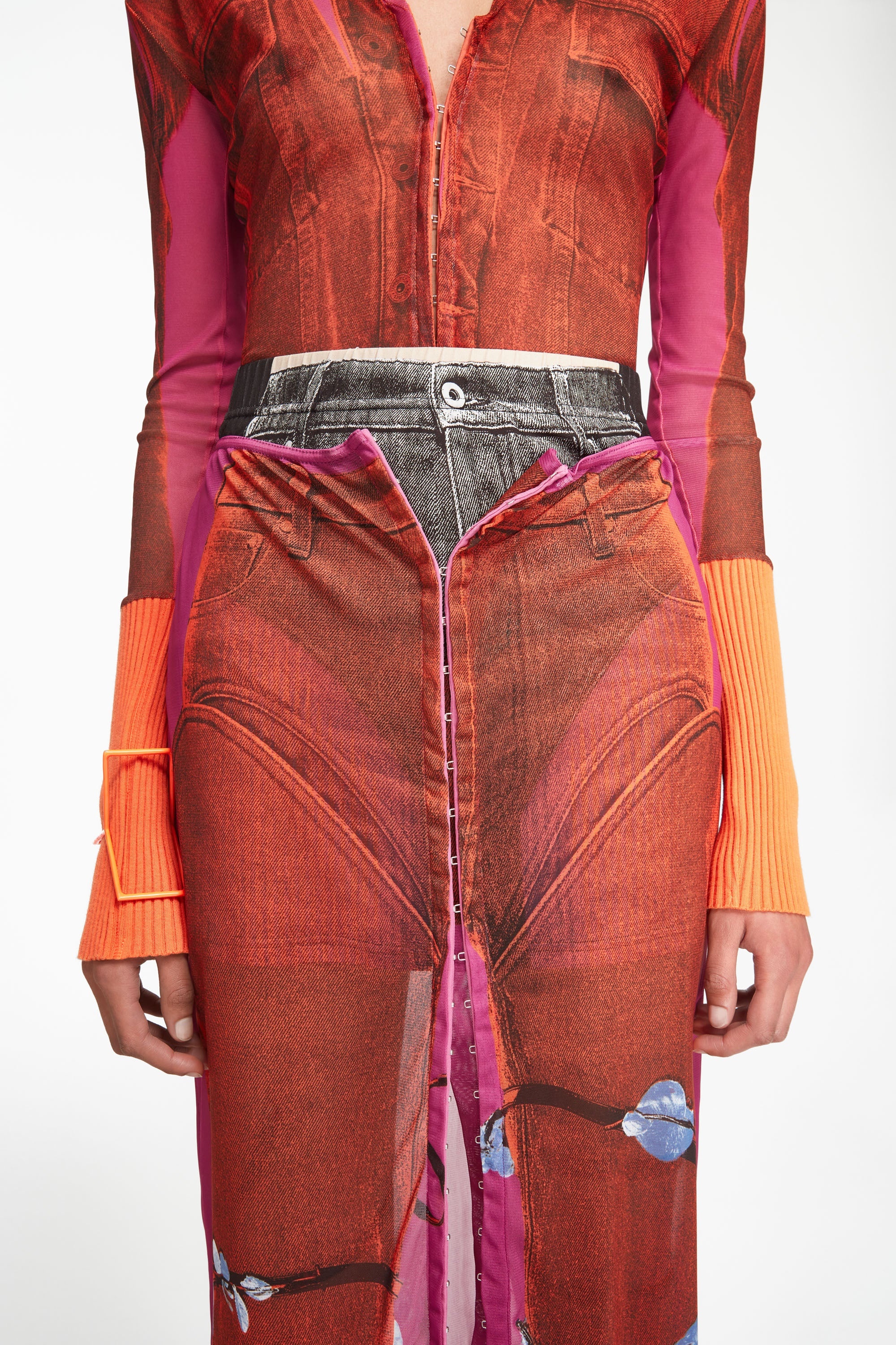 Trompe L'Oeil Denim Flower Maxi Skirt - 6