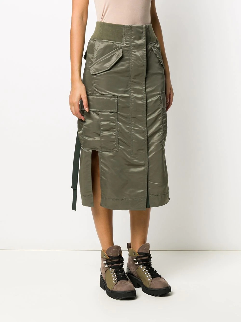 nylon cargo pocket midi skirt - 3