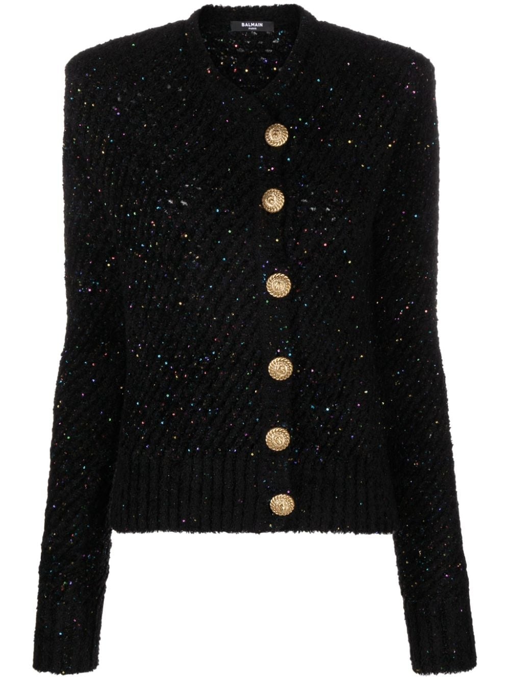 sequinned ribbed-knit cardigan - 1