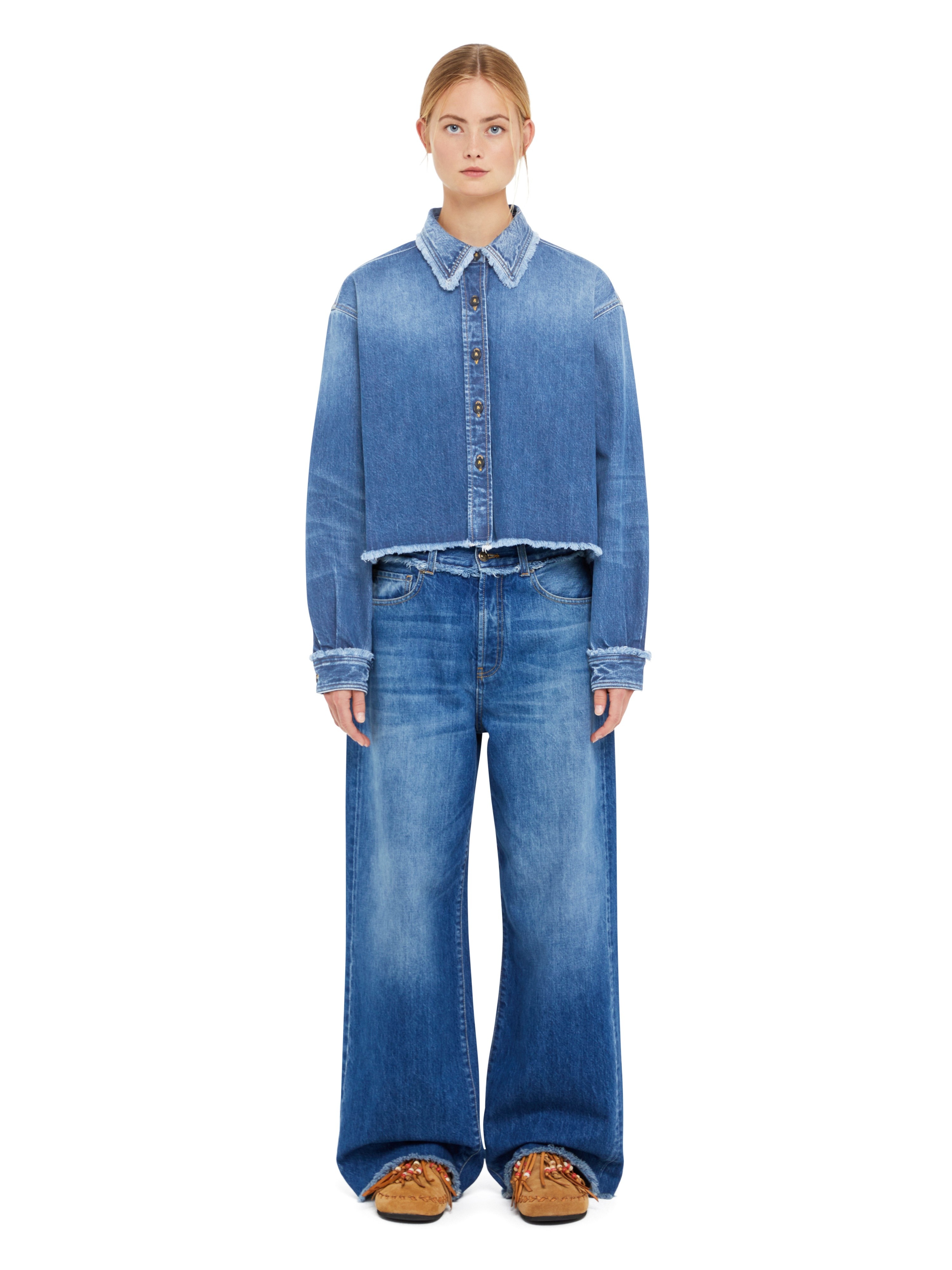 Fringed Cropped Denim Shirt - 4
