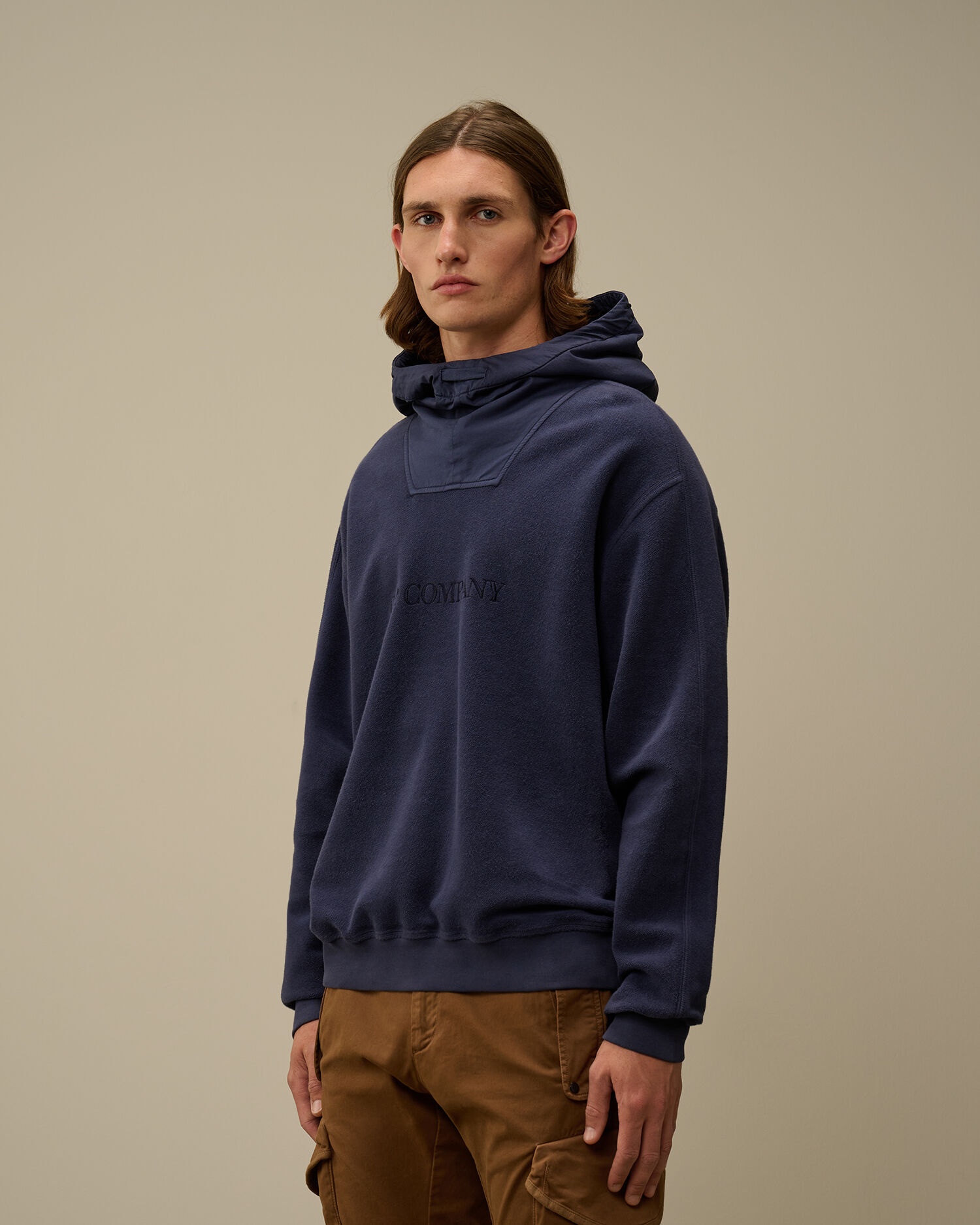 Reverse Brushed & Emerized Diagonal Fleece Mixed Hooded Sweatshirt - 2