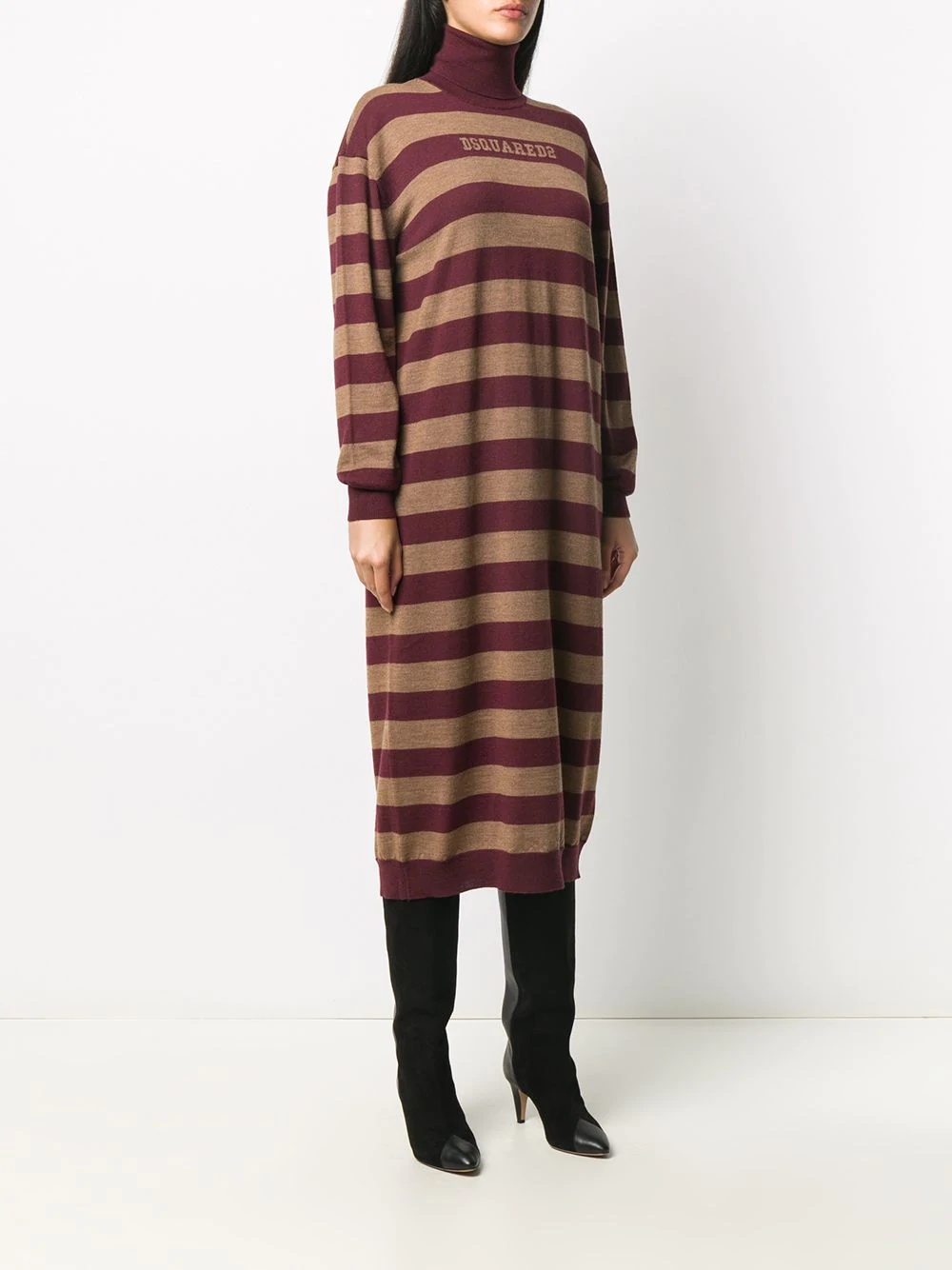 striped roll neck knitted dress - 3