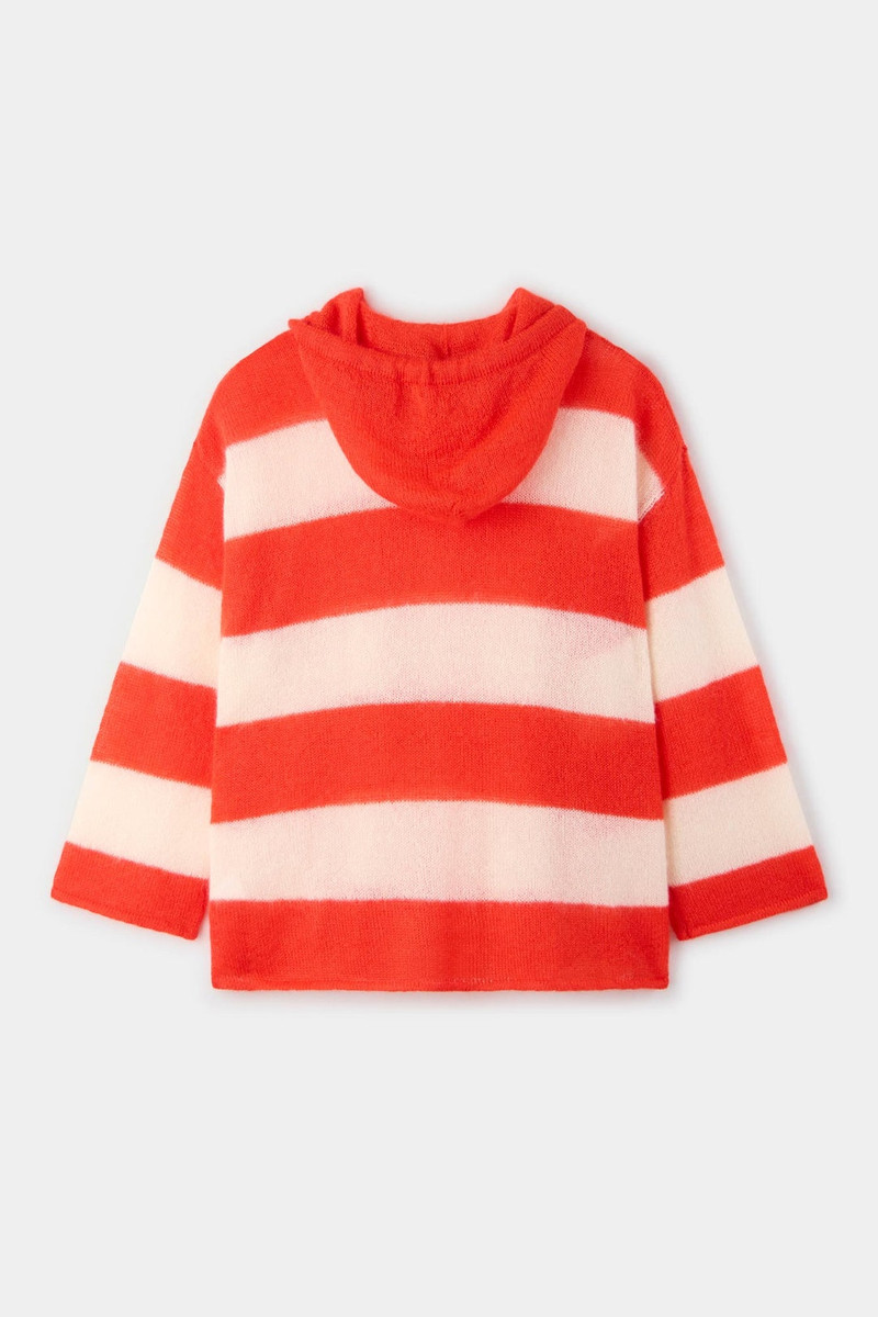 HOODIE / wool / cream & bright red stripes 4