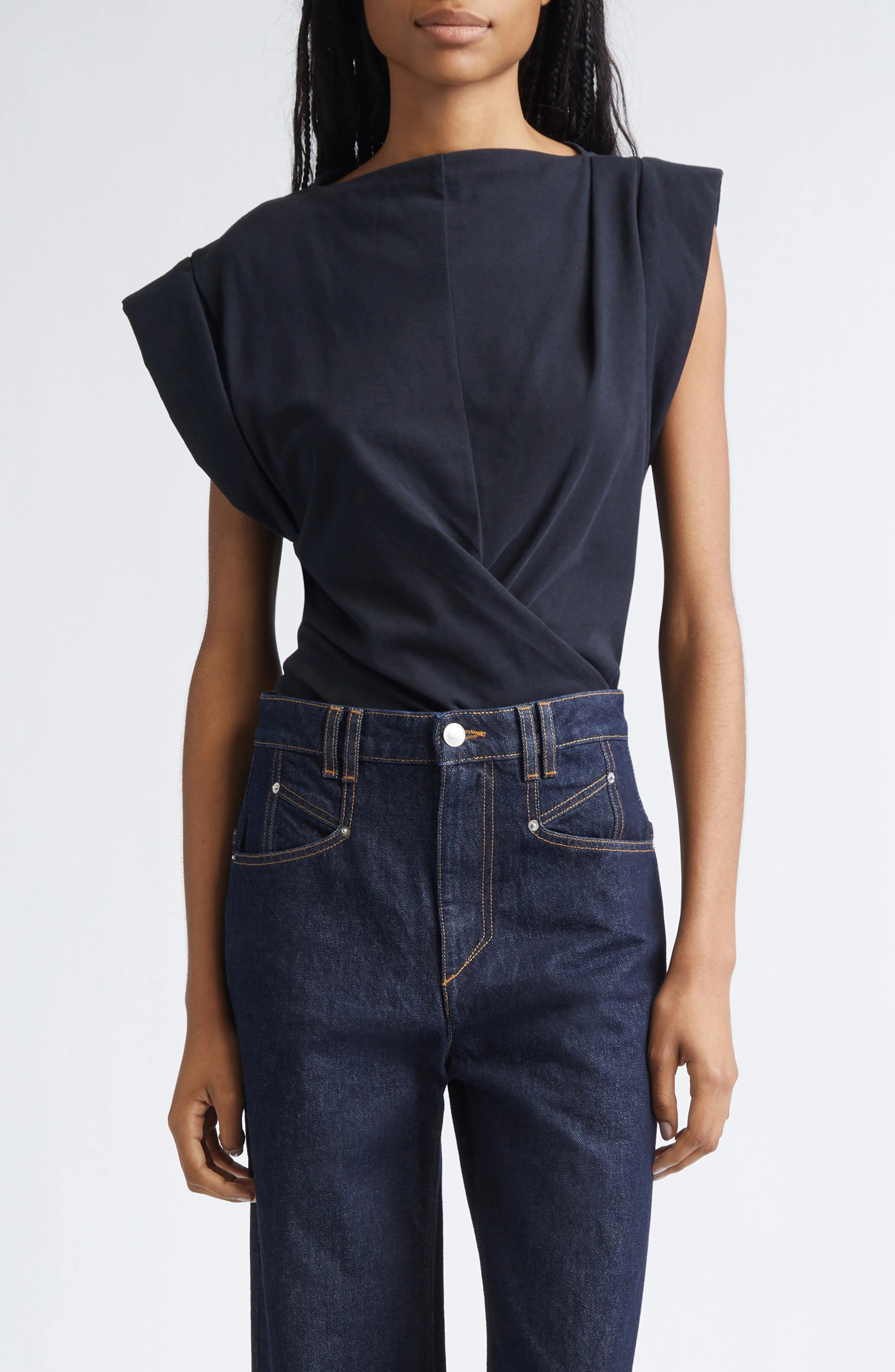 Isabel Marant Maisan Draped Asymmetric Cotton T-Shirt in Black at Nordstrom - 1