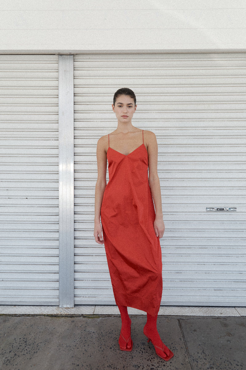 Paper Taffeta Cocoon Dress - Red - 8