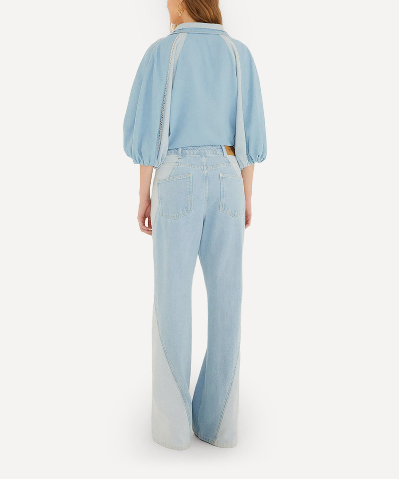 FARM RIO Denim Bicolor Puff-Sleeve Shirt outlook