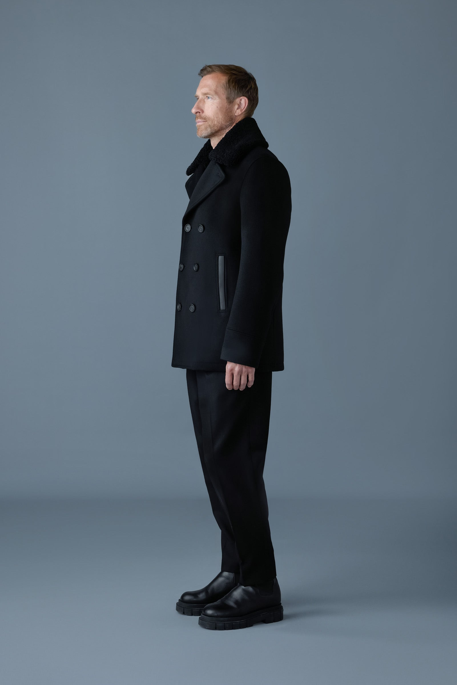 COLE wool double-breasted jacket with shearling collar - 4