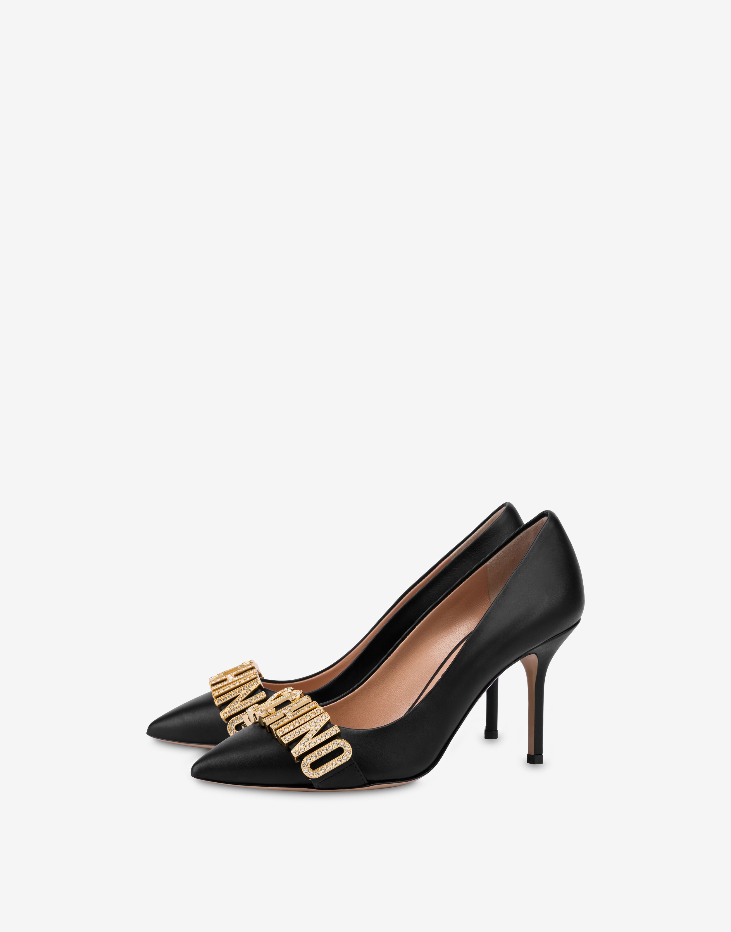 CALFSKIN CRYSTAL LOGO PUMPS - 1