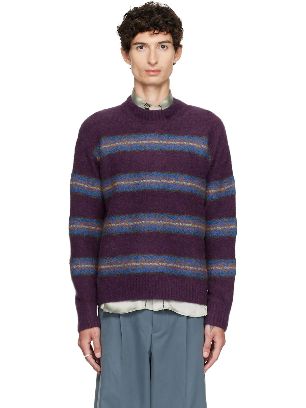 Purple Jacquard Wool Sweater - 1