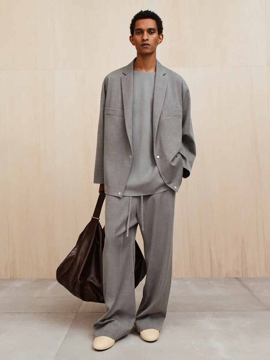 Pigment Dyed Wool Wide Leg Drawstring Pants - 1