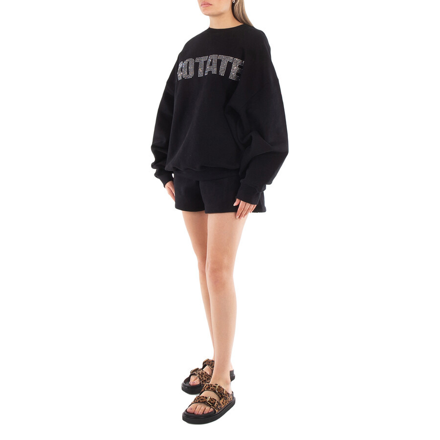 Rotate Ladies Black Logo-Print Elastic-Waist Shorts - 4