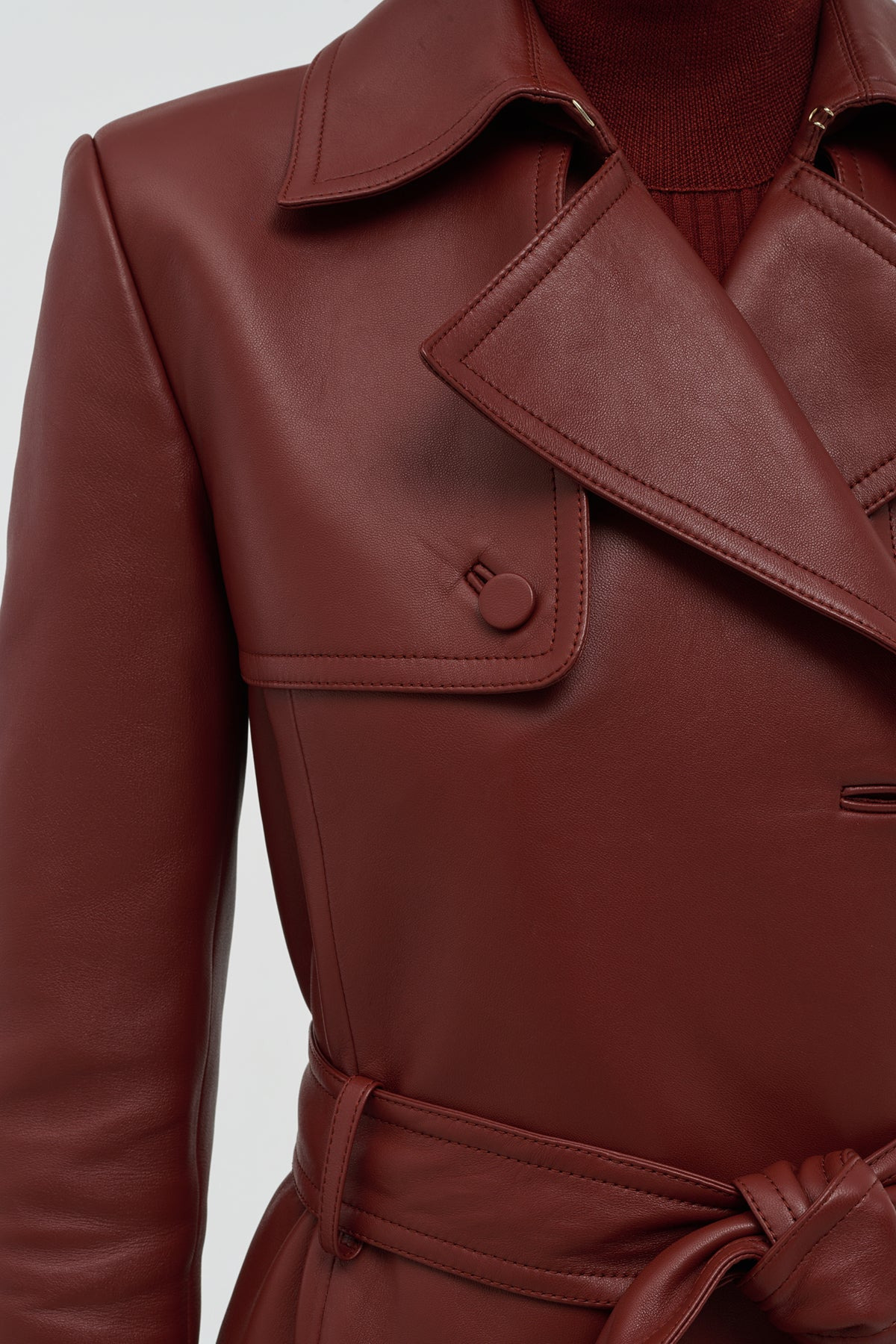 Pavel Raw Cut Trench Coat in Burnt Sienna Soft Leather - 8