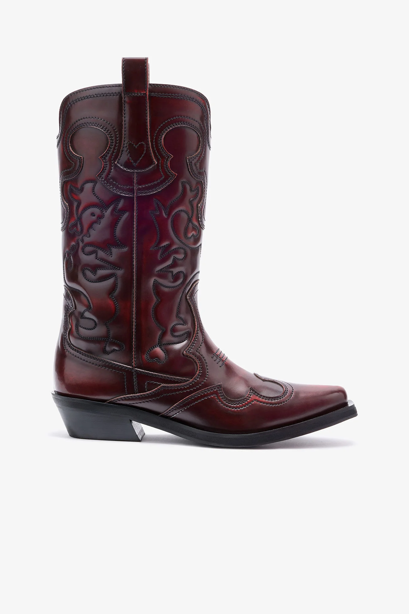 MID SHAFT EMBROIDERED WESTERN BOOTS IN BURGUNDY - 1