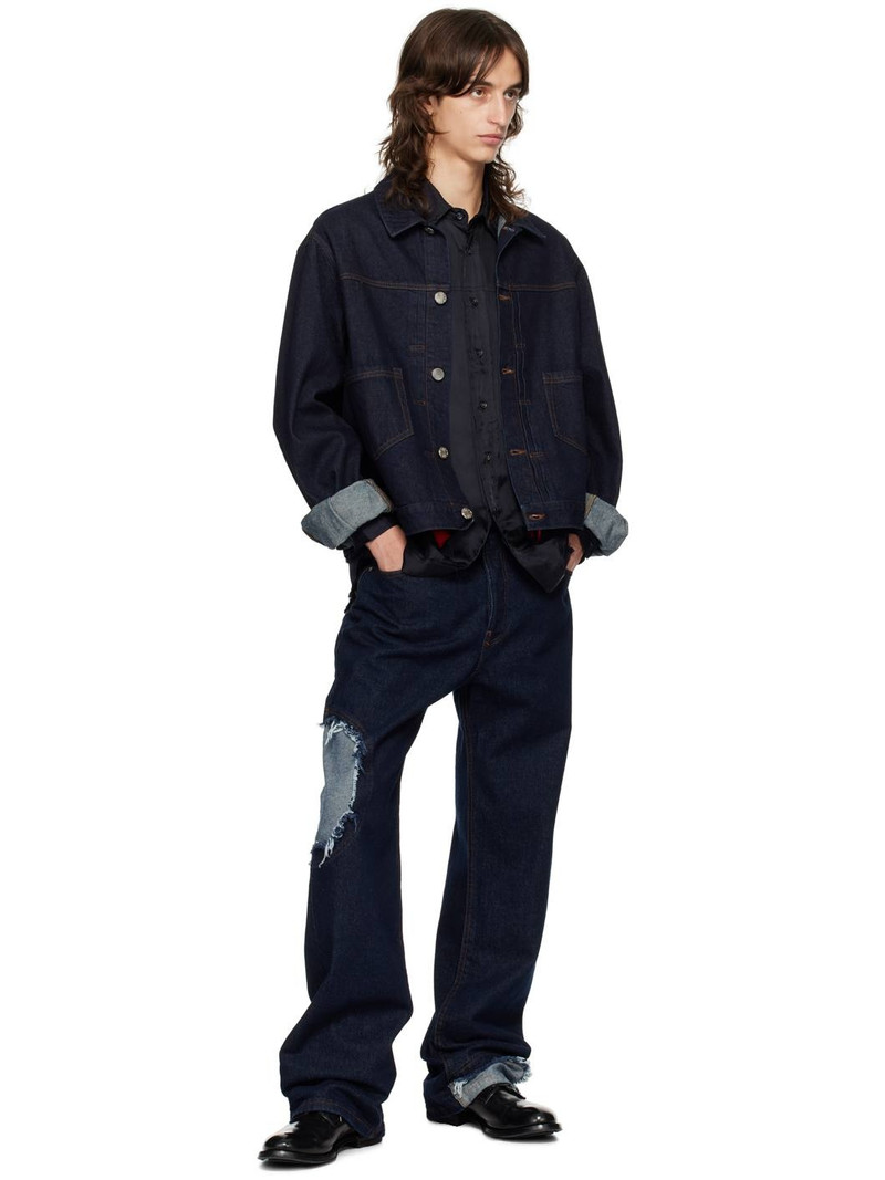EDWARD CUMING Navy Knife Pleat Denim Jacket outlook