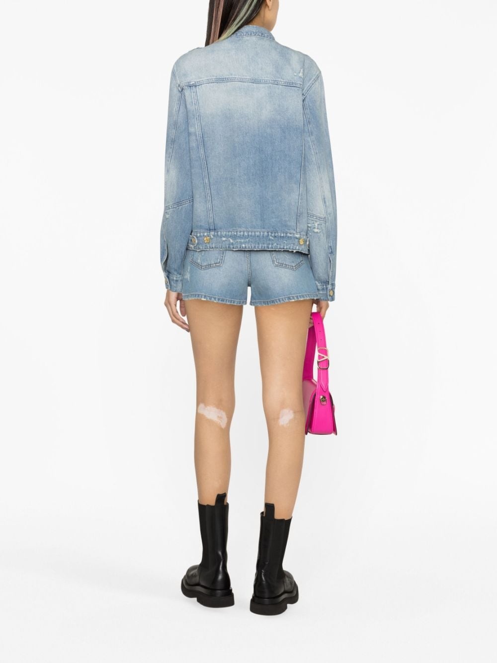logo-plaque stonewashed denim jacket - 4