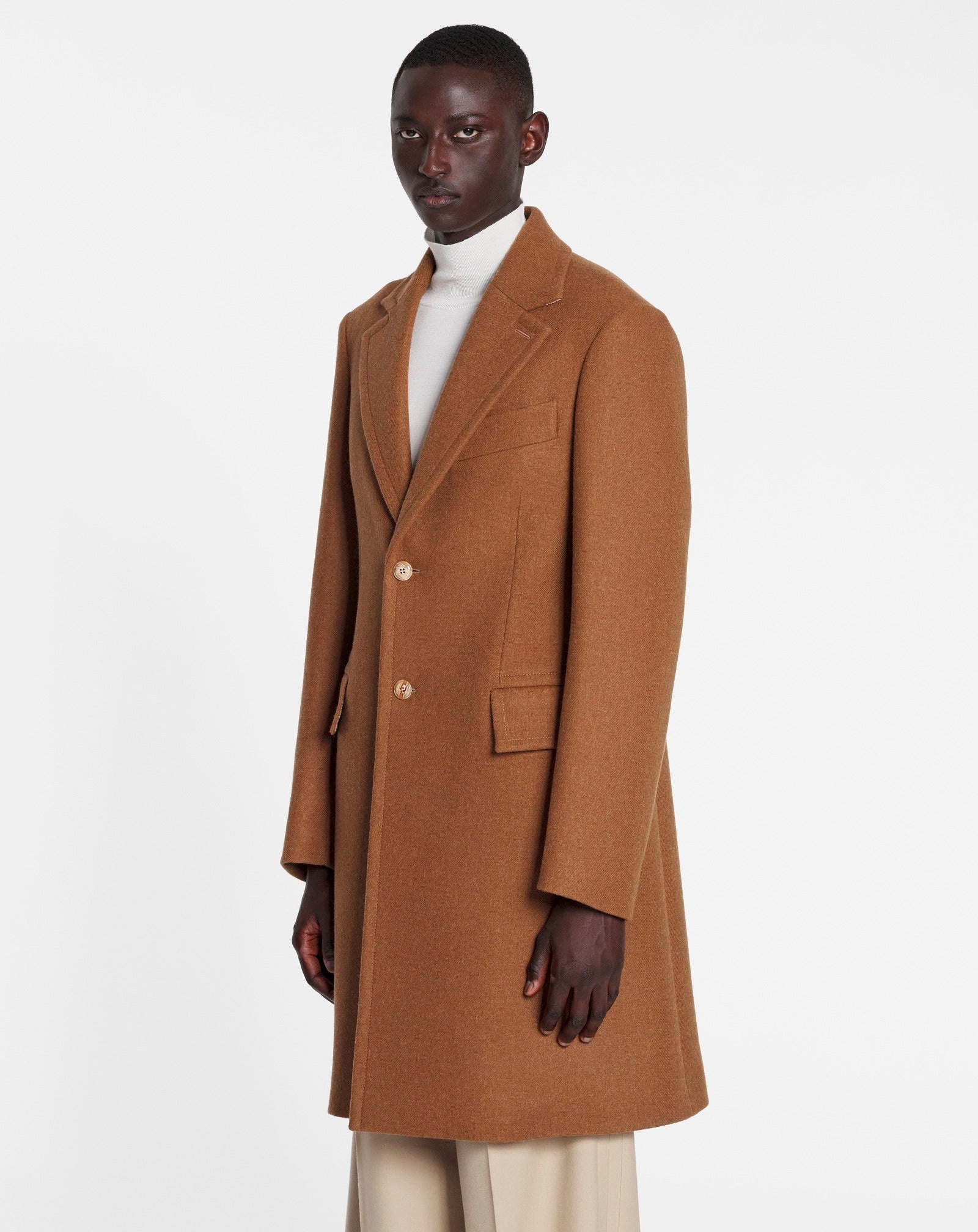 CLASSIC SINGLE-BREASTED COAT WITH SHEARLING COLLAR - 3