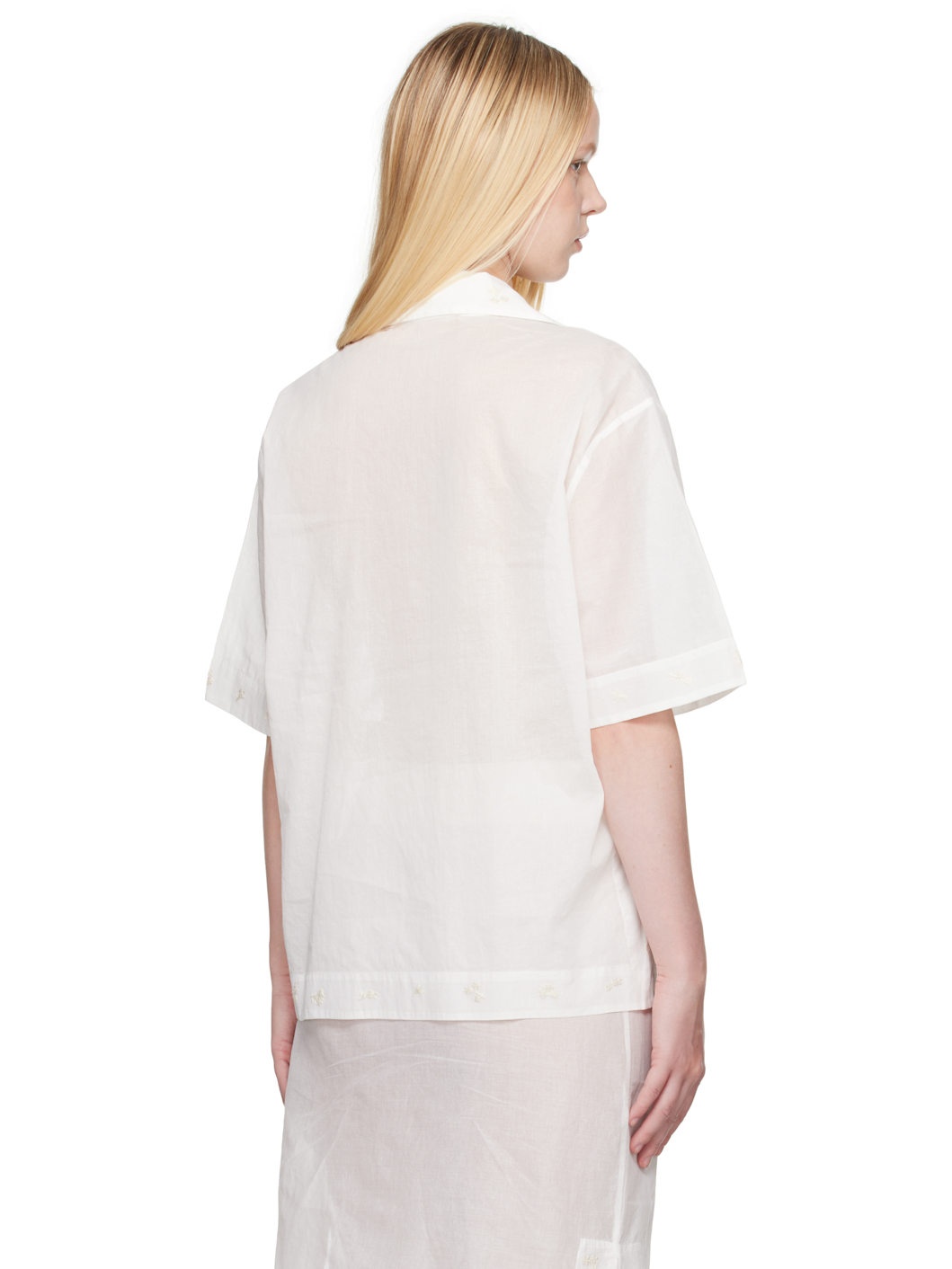 White Camp Collar Organza Shirt - 3
