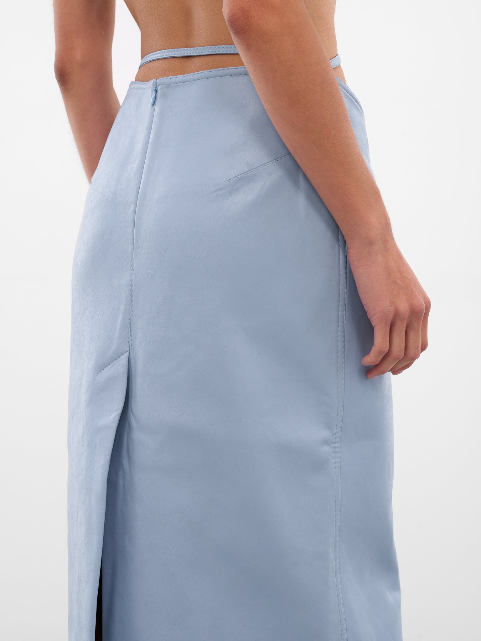 Blue Vegan Leather Midi Skirt - 4