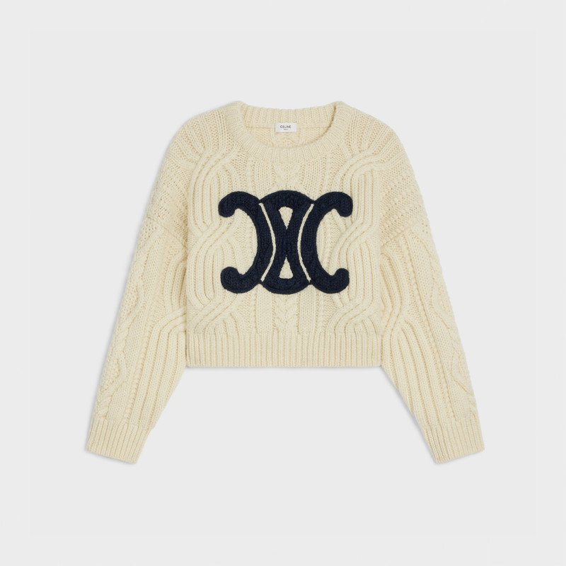 triomphe crew neck sweater in aran wool 1