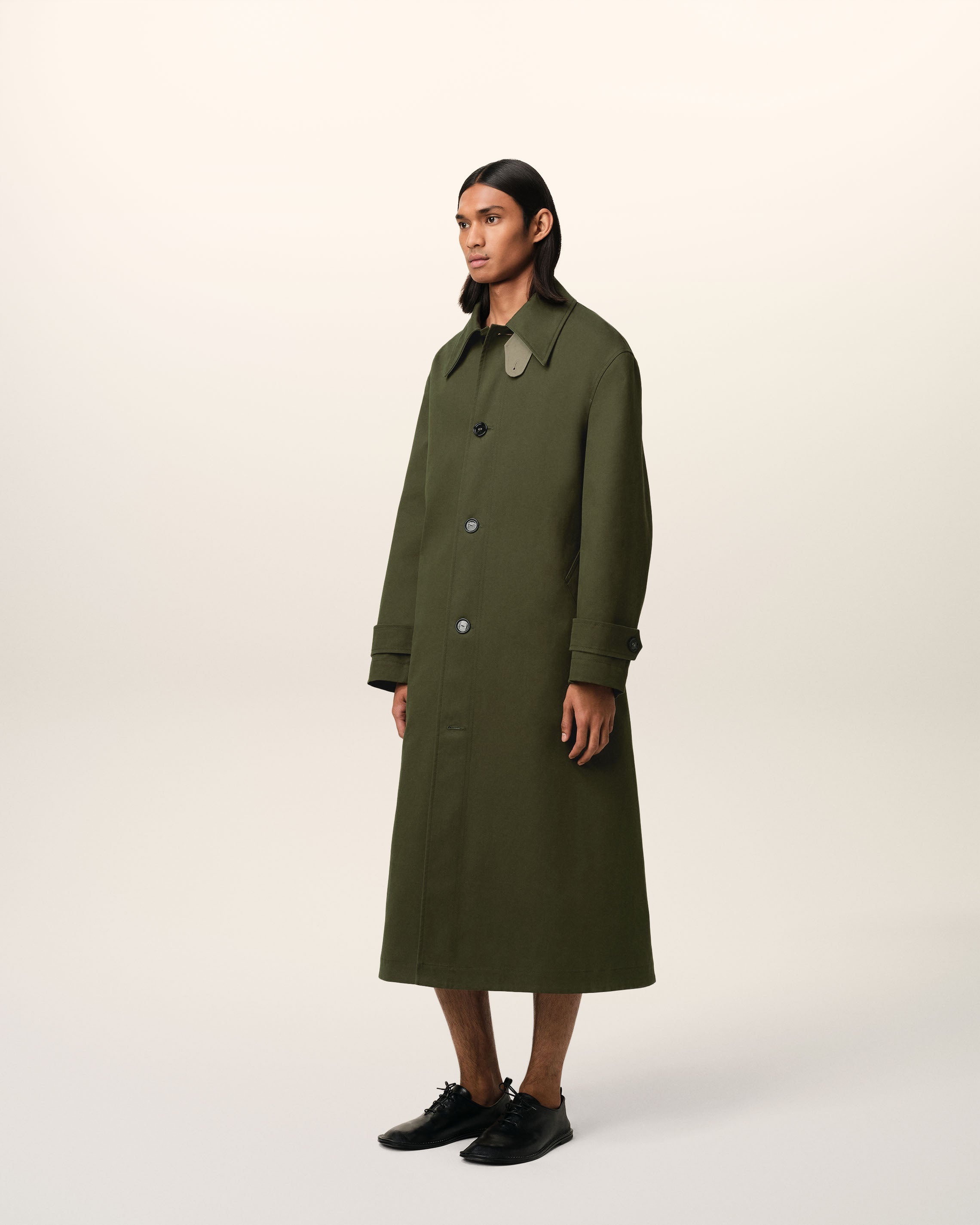 【関税込み】AMI Paris グリーン Belted Mac コットン コート AMI Paris GREEN COTTON BELTED MAC | REVERSIBLE