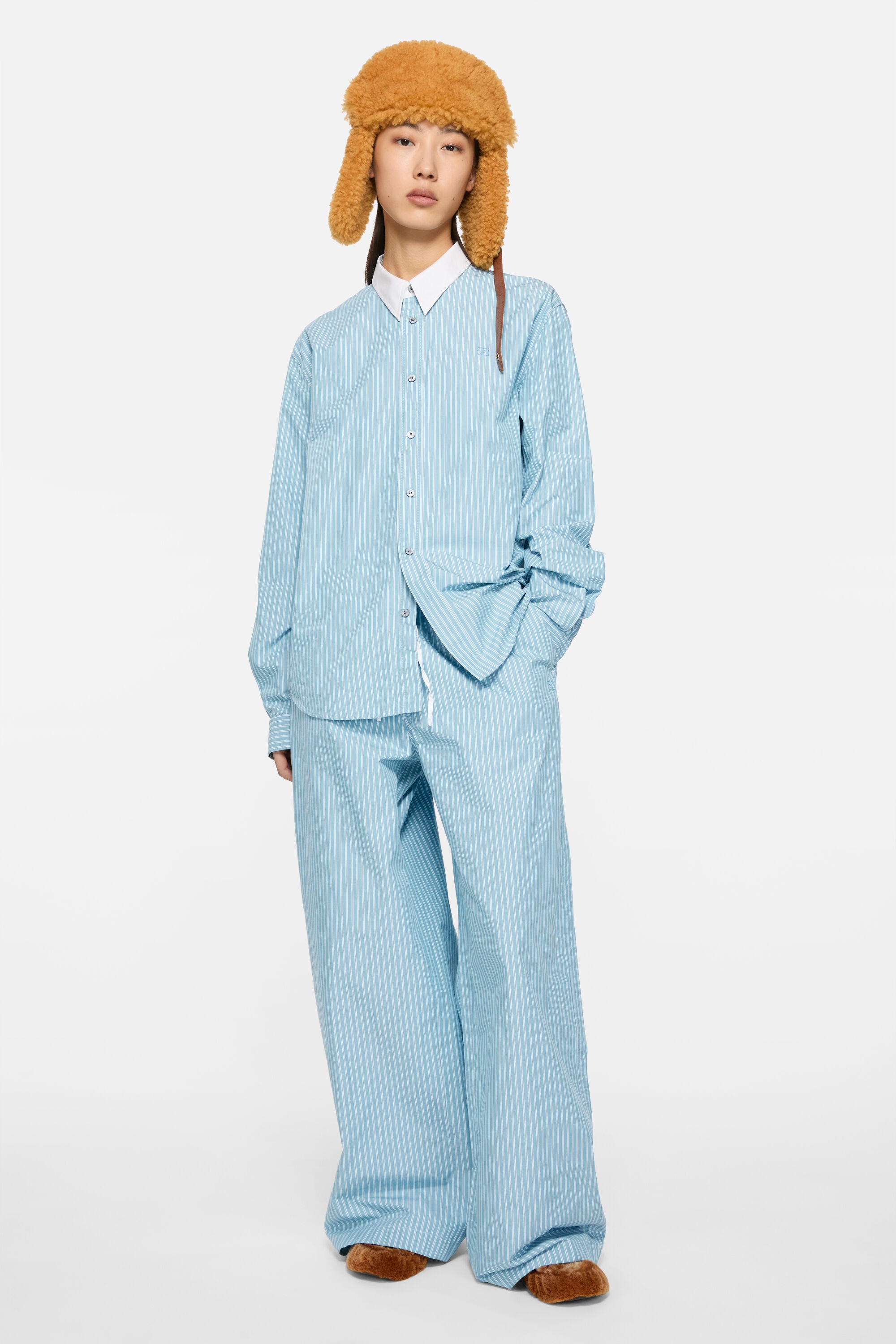 Striped cotton trousers - Turquoise blue - 2