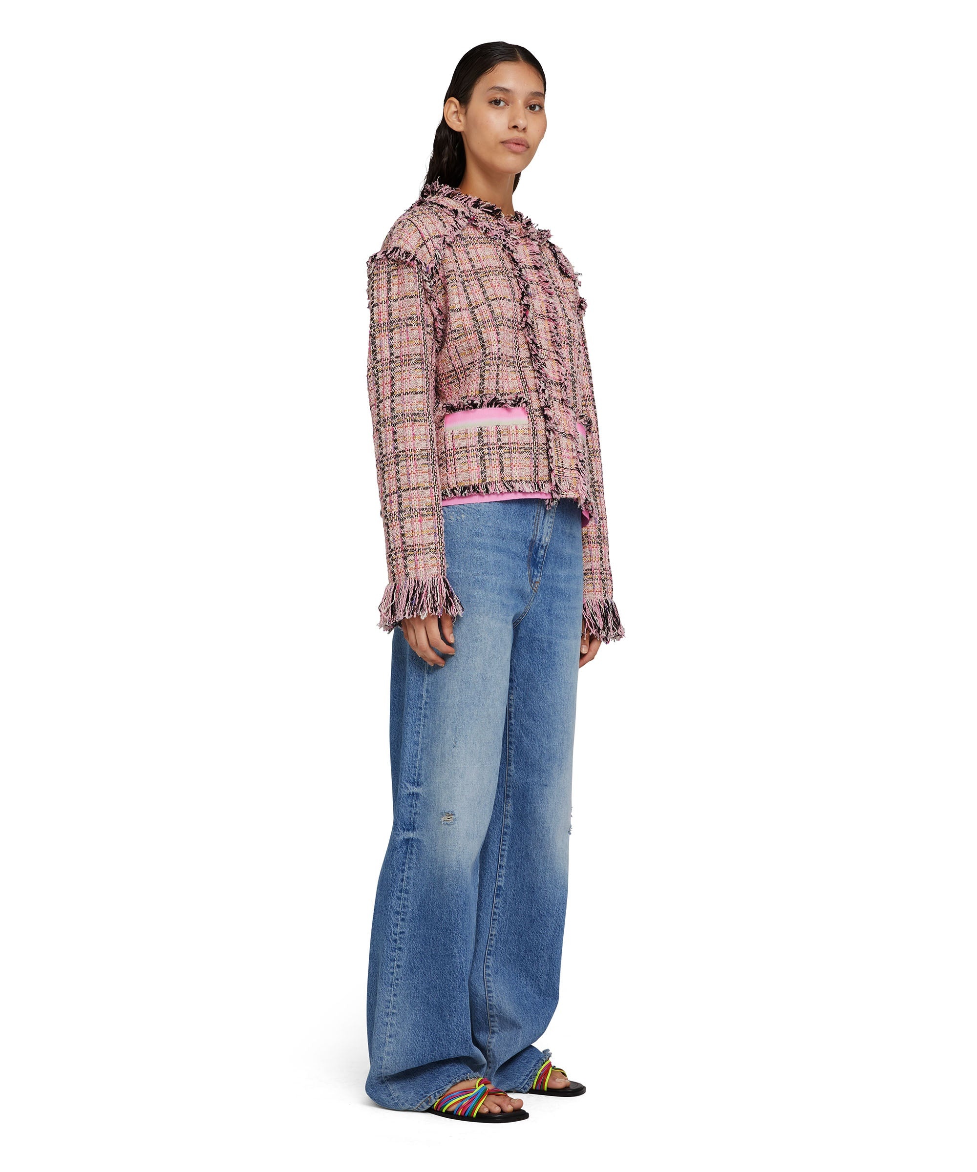 Tweed crop jacket with round neck - 5