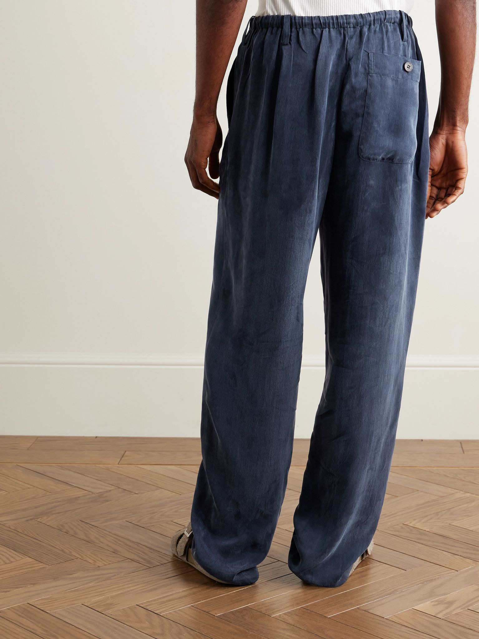 Woven Straight-Leg Drawstring Trousers Navy - 4