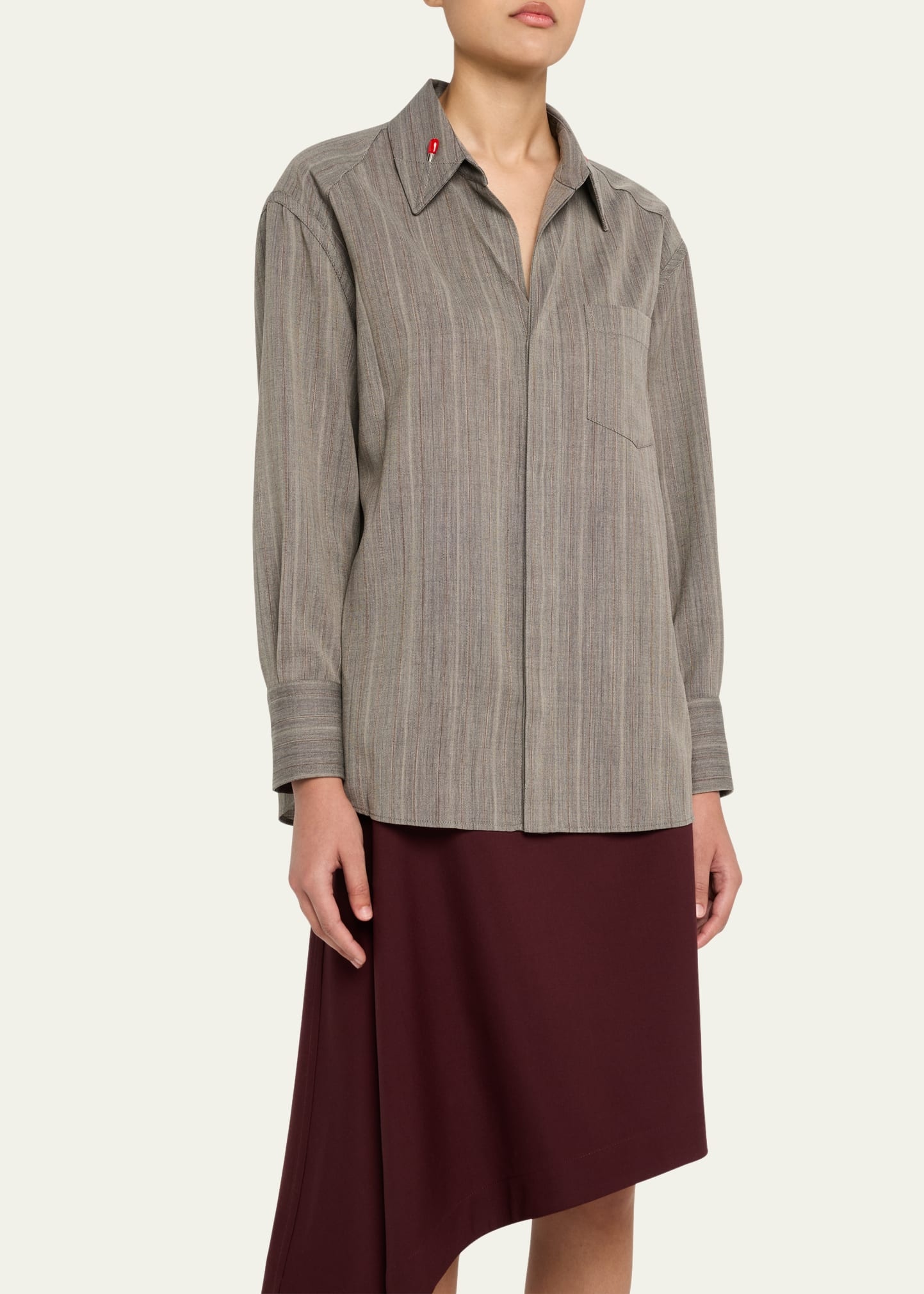 Subtle Stripe Wool Shirt with Enamelled Matchsticks - 4