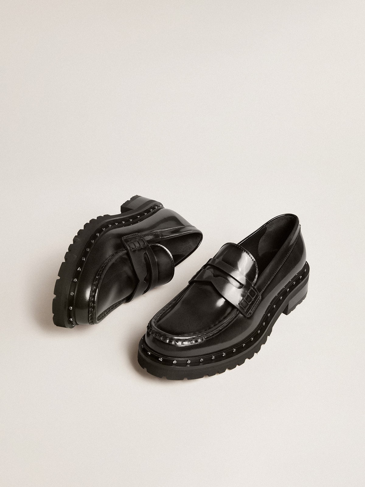 Chunky loafers in studded black leather - 2