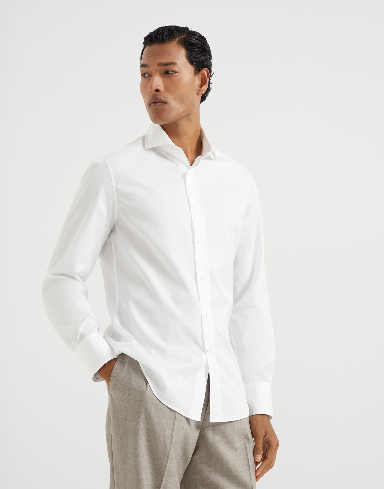 Twill slim fit shirt with spread collar - 1