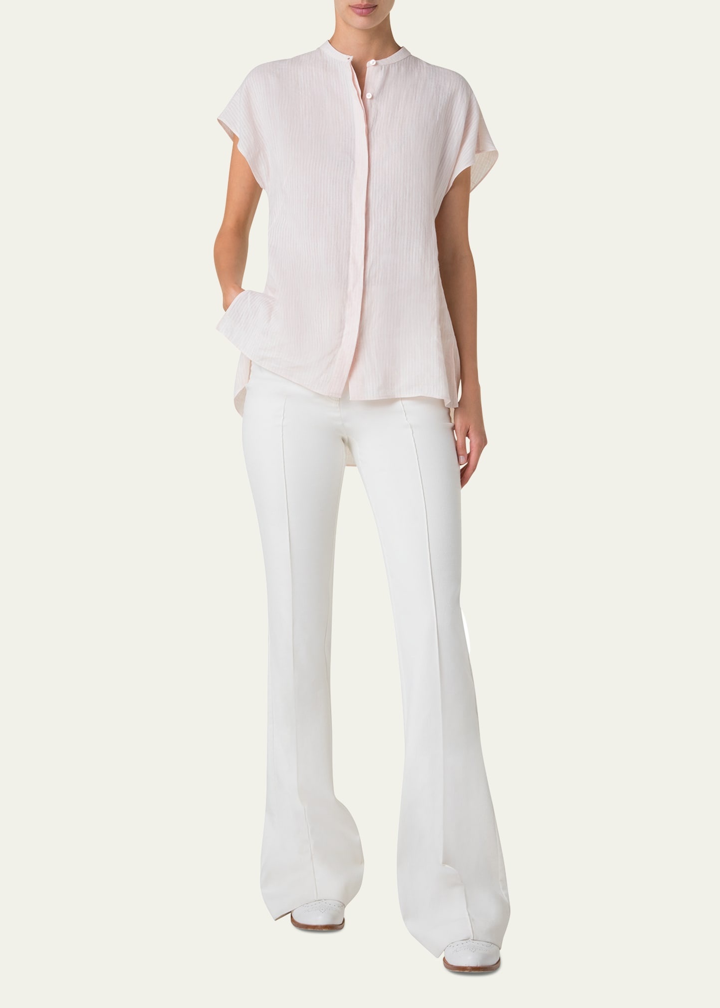 Linen Voile Button-Front Blouse - 2