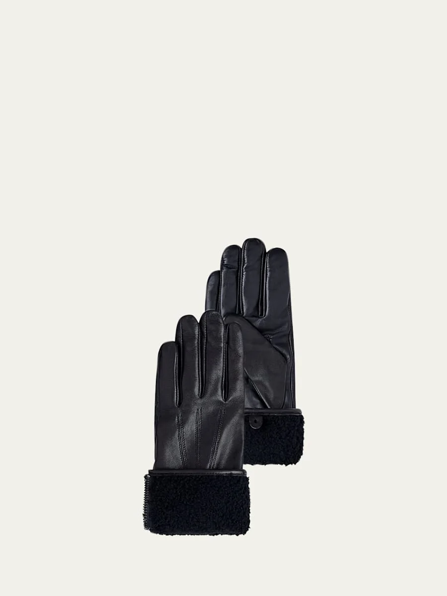 Willis Leather Gloves with Shearling Cuffs - 1