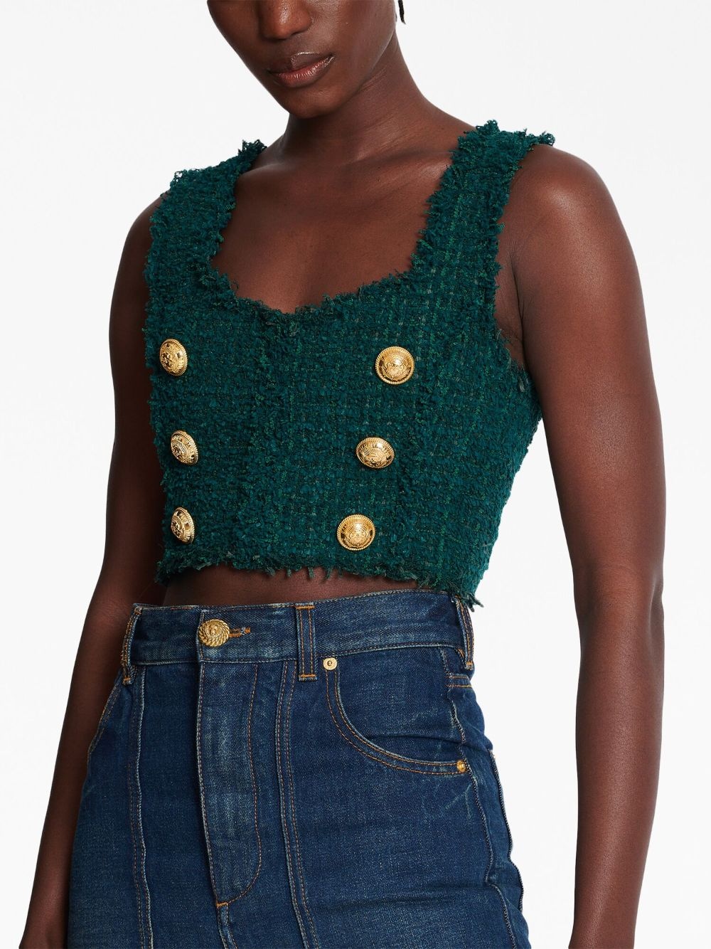 6-Buttons tweed cropped top - 7