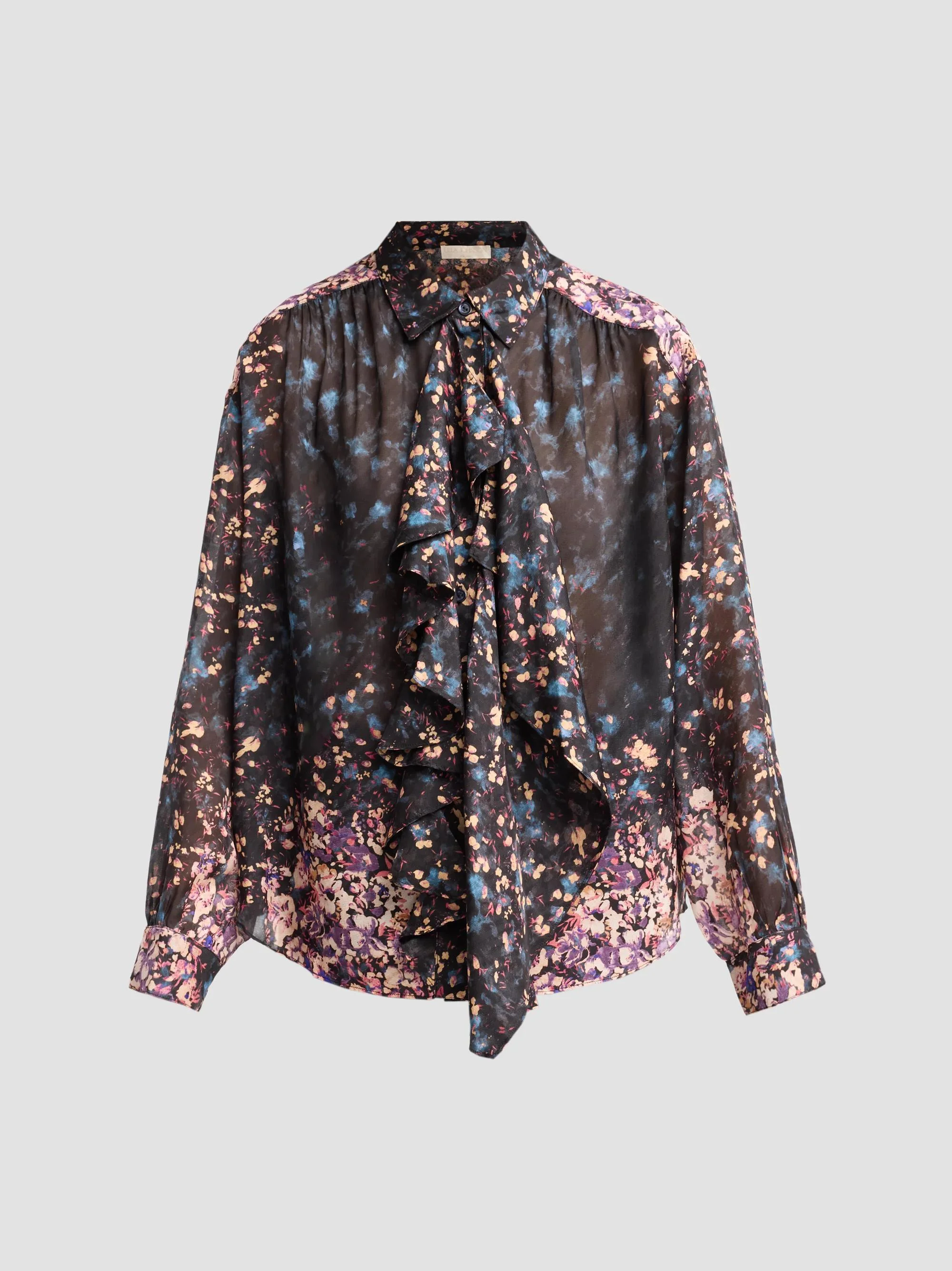 Women's Gesture Floral Silk Ruffle Blouse - Eclipse - 1