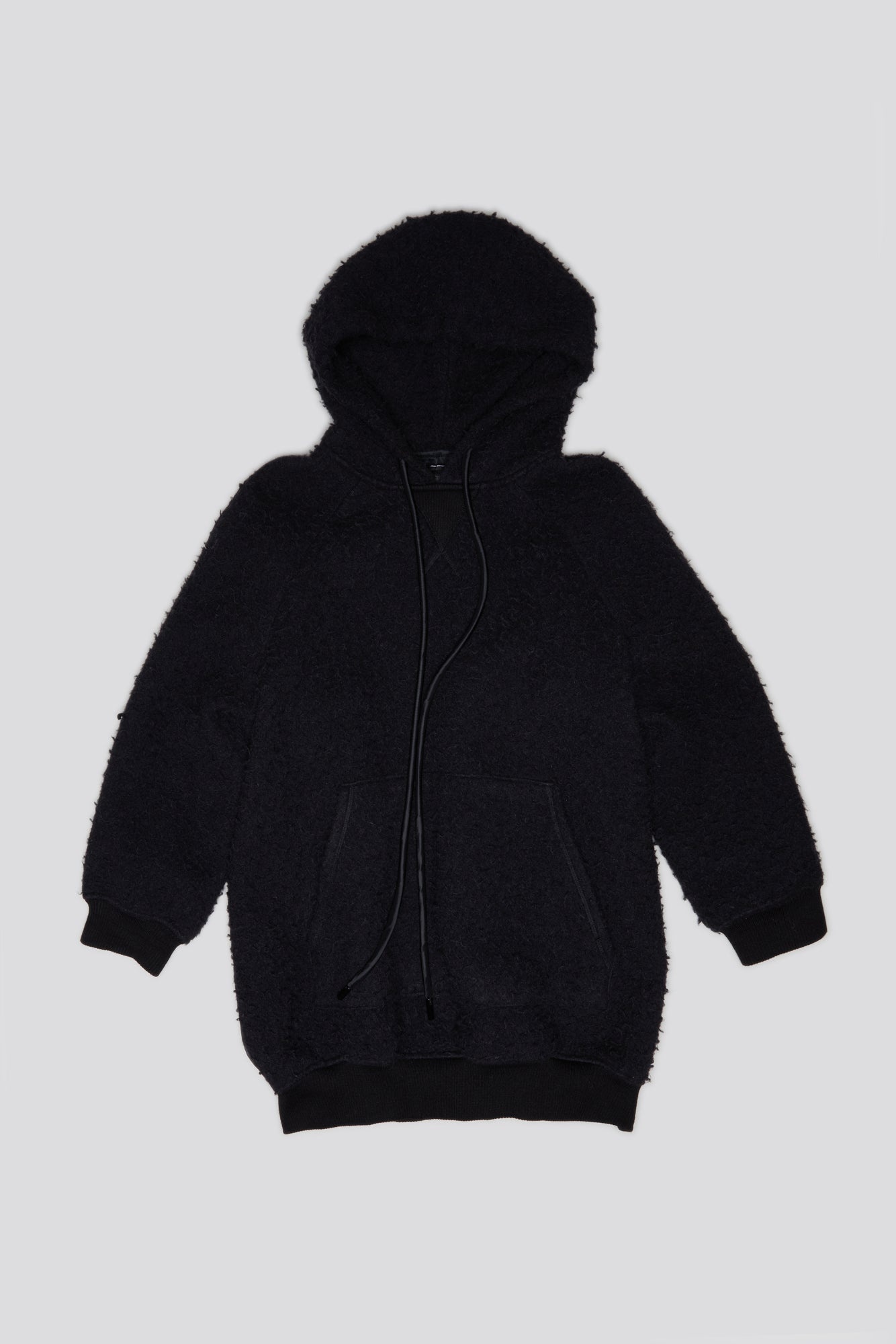 OVERSIZED HOODIE CAPE - BLACK WOOL - 1