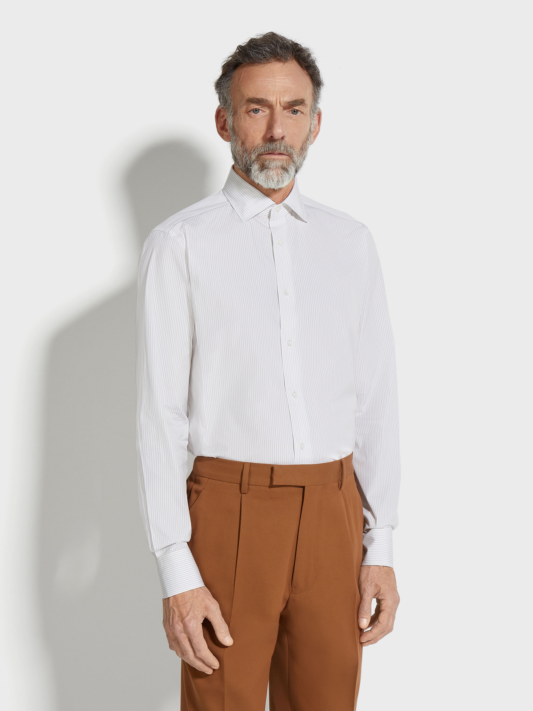 WHITE AND KHAKI STRIPED CENTOVENTIMILA COTTON SHIRT - 3