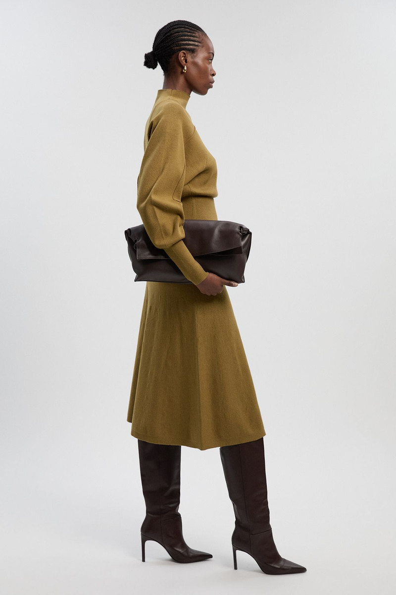 Wool Look Rounded Sleeve Knit Midi Dress 1