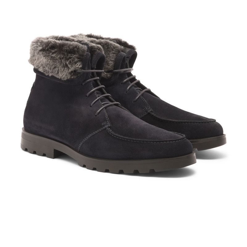 Men’s blue suede lace-up boot with fur 3